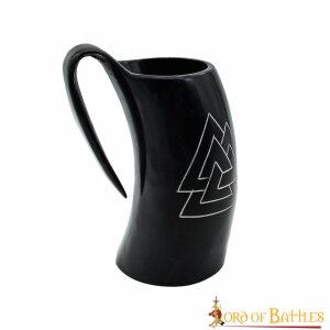 Viking Drinking Horn Tankard with Hand - Carved Viking Valknut Design