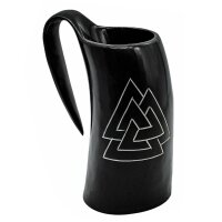 Viking Drinking Horn Tankard with Hand - Carved Viking Valknut Design