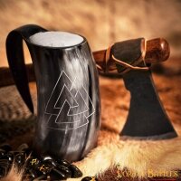 Viking Drinking Horn Tankard with Hand - Carved Viking Valknut Design