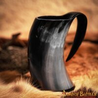 Viking Drinking Horn Tankard with Hand - Carved Viking Valknut Design
