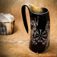 Medieval Viking Horn Vegvisir Tankard Beer Mug Handcrafted Genuine Ox Horn