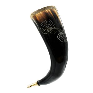 Medieval Odins Ravens Drinking Horn with Pure Brass Fittings Genuine Ox Horn
