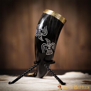 Medieval Odins Ravens Drinking Horn with Pure Brass...