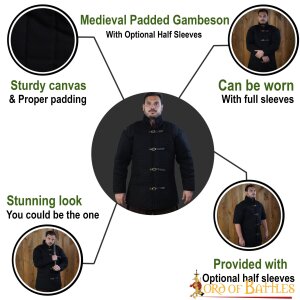 Medieval Padded Gambeson (Type 1) with Optional Half Sleeves Black