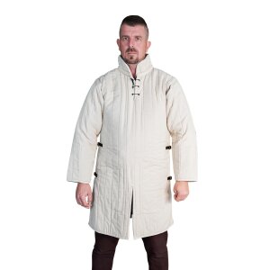 Medieval Padded Canvas Cotton Gambeson (Type 3) with Side Buckles Ecru