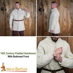 Medieval 14th Century Padded Gambeson (Type 6) with Buttoned Front Ecru