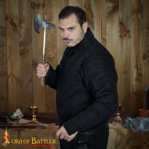 Padded 13th-century gambeson (Type 8), with buttoned collar, black
