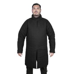 Padded 13th-century gambeson (Type 8), with buttoned collar, black