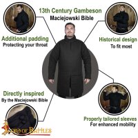 Medieval 13th Century Padded Gambeson (Type 8) with Closed Collar Black