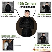 15th Century Black Arming Doublet Canvas Cotton Black