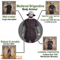 Medieval Brigandine with Riveted Steel Plates Body Armor Brown