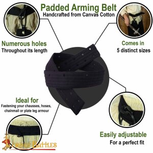 Medieval Padded Arming Belt Handmade from Sturdy Canvas Cotton Black