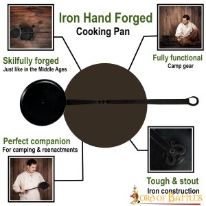 Cooking Pan with Long Handle Hand Forged Iron Camping Accessory