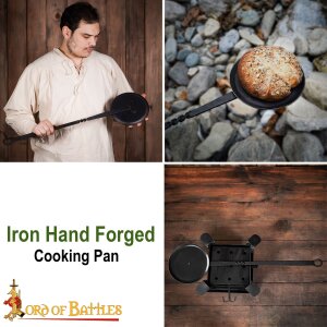 Cooking Pan with Long Handle Hand Forged Iron Camping Accessory