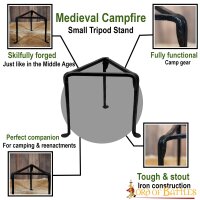 Medieval Campfire Small Tripod Stand Hand Forged Iron Accessory