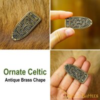 Ornate Celtic Antiqued Brass Viking Belt End Chape Functional Belt Accessory