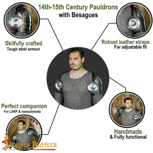 14th Century Pauldrons Fully Functional Steel Shoulder Armor with Besagues 16 gauge