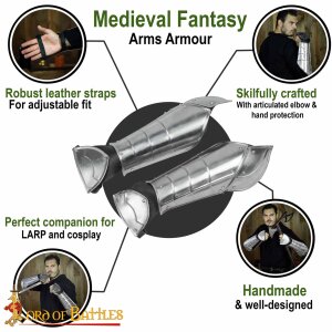 Medieval fantasy Bracers with Elbow and Hand Protection Polished