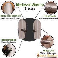 Warrior Bracers Medieval Arm Armor with Genuine Suede Lining 16 gauge