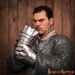 Medieval fantasy Knight Gauntlets with Suede Leather Gloves 16 gauge