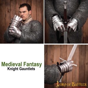 Medieval fantasy Knight Gauntlets with Suede Leather Gloves 16 gauge