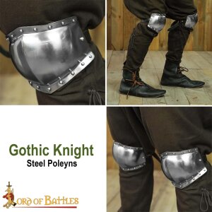 13th - 14th century Knight Poleyns Suede Lined Knee Cops 16 gauge