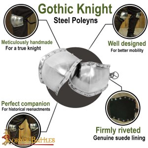 13th - 14th century Knight Poleyns Suede Lined Knee Cops 16 gauge