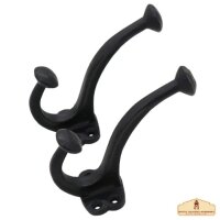 Rustic Cast Iron Wall Hooks, Heavy Duty Retro Utility Hooks for Hanging Coat, Bag, Towel, Robe, Hat and More, Pack of 2, Black