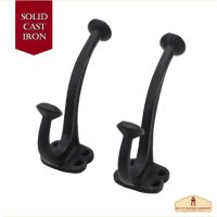 Rustic Cast Iron Wall Hooks, Heavy Duty Retro Utility Hooks for Hanging Coat, Bag, Towel, Robe, Hat and More, Pack of 2, Black