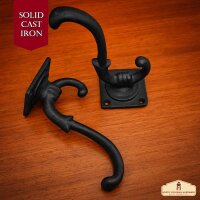 Rustic Cast Iron Wall Hooks, Heavy Duty Retro Utility Hooks for Hanging Coat, Bag, Towel, Robe, Hat and More, Pack of 2, Black