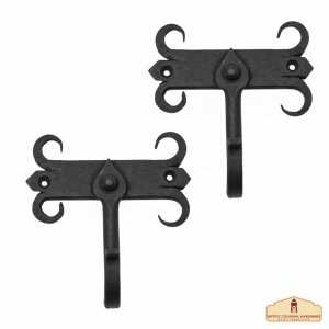 Rustic Forged Iron Wall Hooks, Heavy Duty Retro Utility Hooks for Hanging Coat, Bag, Towel, Robe, Hat and More, Pack of 2, Black