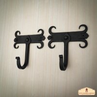 Rustic Forged Iron Wall Hooks, Heavy Duty Retro Utility Hooks for Hanging Coat, Bag, Towel, Robe, Hat and More, Pack of 2, Black