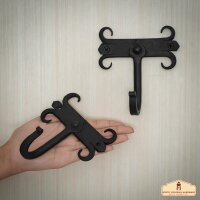 Rustic Forged Iron Wall Hooks, Heavy Duty Retro Utility Hooks for Hanging Coat, Bag, Towel, Robe, Hat and More, Pack of 2, Black