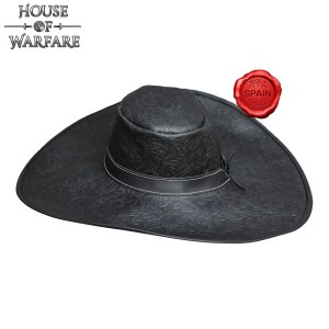 "Alatriste" Genuine Leather Hat Embossed Black