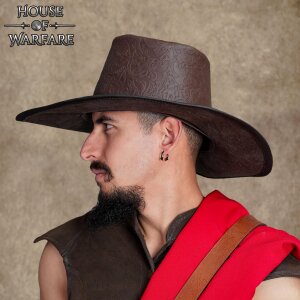 "Van Helsing" Handcrafted Genuine Leather Hat Embossed Brown