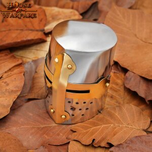 Mini Crusader Knight Helmet with Wooden Stand