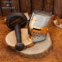 Mini Crusader Knight Helmet with Wooden Stand