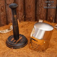 Mini Crusader Knight Helmet with Wooden Stand