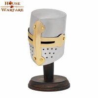 Mini Crusader Knight Helmet with Wooden Stand