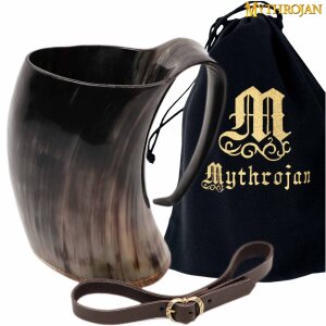Viking Horn Mug Tankard With Leather Strap 800ml Wine Beer Mead