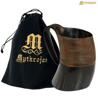 Tumbler Viking Drinking Cup With Handle & Medieval Buckle Renaissance With Leather Strap, 600 ml, Burnt