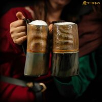 Tumbler Viking Drinking Cup With Handle & Medieval Buckle Renaissance With Leather Strap, 600 ml, Burnt