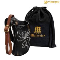Viking Drinking Tankard With Medieval Buckle Leather Strap Wine Beer Mead Mug 600ml - Polished Finish