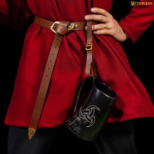 Viking Drinking Tankard With Medieval Buckle Leather Strap & Bag