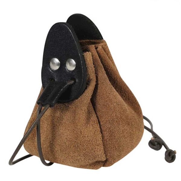 "Œgold And Dice" Drawstring Pouch, Ideal For Sca Larp Reenactment & Ren Fair-Suede Leather Pouch