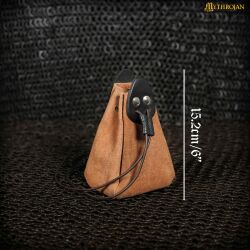 "Œgold And Dice" Drawstring Pouch, Ideal For Sca Larp Reenactment & Ren Fair-Suede Leather Pouch