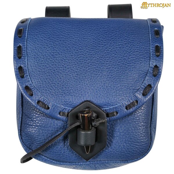 "the Adventurer´s" Belt Bag With Horn Toggle,  Full Grain Leather, Blue, 8"X 7"