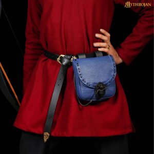 "the Adventurer´s" Belt Bag With Horn Toggle,  Full Grain Leather, Blue, 8"X 7"