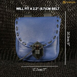 "the Adventurer´s" Belt Bag With Horn Toggle,  Full Grain Leather, Blue, 8"X 7"
