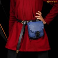 "the Adventurer´s" Belt Bag With Horn Toggle,  Full Grain Leather, Blue, 8"X 7"